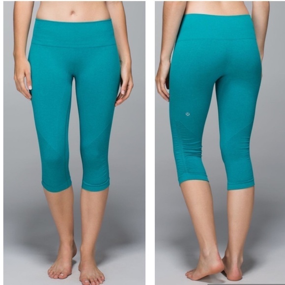 Lululemon In The Flow Crop II Heathered Real Teal Cropped leggings - Picture 1 of 8